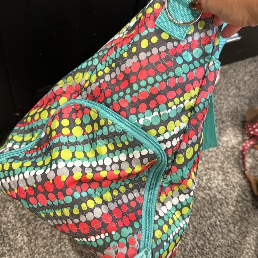 Polka Dot Women's Tote Bag Thirty one 31 gym bag workout shoe compartment teal - Picture 5 of 6
